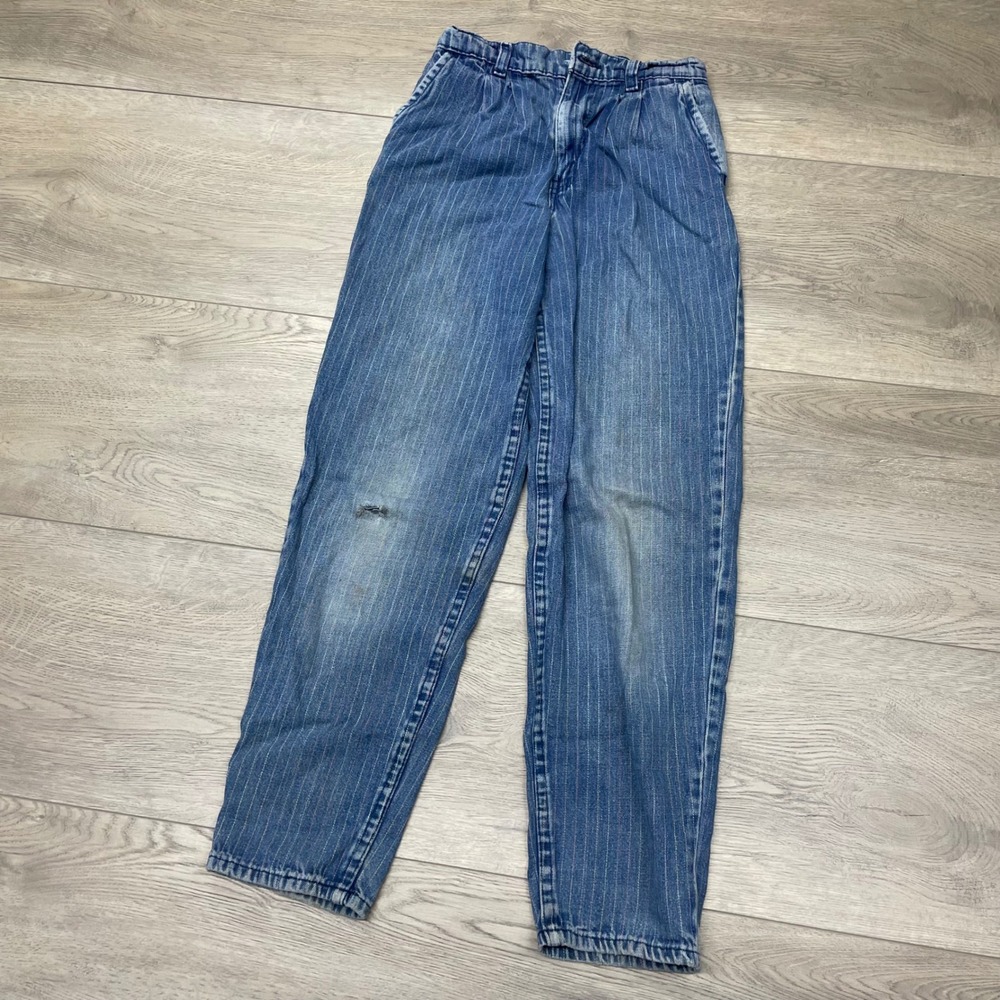 Vintage Levi's Pinstripe Jeans Girls 12 Blue High Rise Tapered Leg FAIR BAD